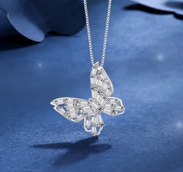 Kristal Taşlı Işıltılı Kelebek Kolye - N0844